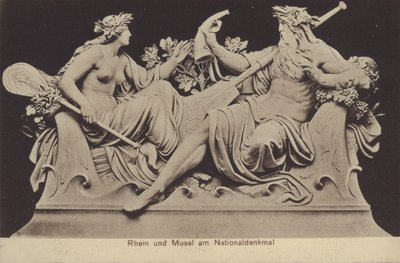 Reiniä ja Mosel-jokea edustavat allegoriset hahmot Nationaldenkmalilla, Saksan yhdistymisen muistomerkki, Rudesheim am Rhein, Hessen (m/v kuva) tekijältä Photographer German