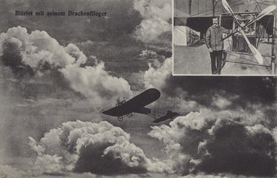Ranskalainen lentäjä Louis Bleriot ja hänen yksitaso (m/w kuva) tekijältä Photographer German