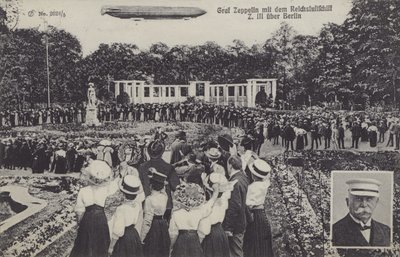 Graf Ferdinand von Zeppelin ja hänen ilmalaivansa LZ III Berliinin yllä (b/w kuva) tekijältä Photographer German