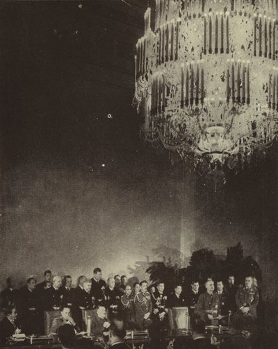 Japanin, natsi-Saksan ja fasistisen Italian akselin muodostavan kolmikantasopimuksen allekirjoittaminen valtakunnan kansliassa, Berliini, toinen maailmansota, 27. syyskuuta 1940 (m/v kuva) tekijältä Photographer German