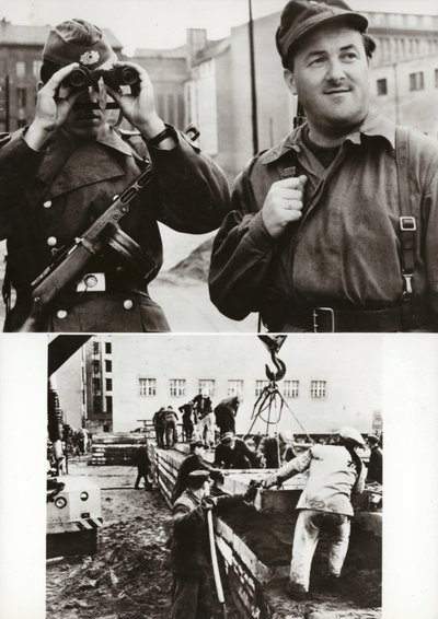 Kansallinen kansanarmeija on suojannut luotettavasti Saksan demokraattisen tasavallan ja Länsi-Berliinin välistä rajaa 13. elokuuta 1961 lähtien... (valkoinen kuva) tekijältä Photographer German