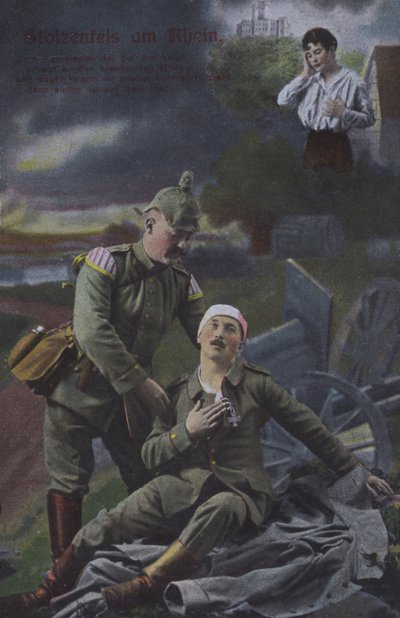 Stolzenfelsin linna Rein-joella, saksalainen isänmaallinen sotilaallinen postikortti (värillinen kuva) tekijältä Photographer German