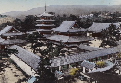 Japani, noin 1912: Horyu-ji, Japanin vanhin buddhalainen temppeli, rakennettu noin 1300 vuotta sitten, Yamato (kuva) tekijältä Photographer Japanese