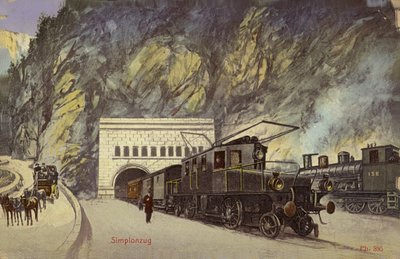 Juna Simplon-tunnelin suulla (värillinen kuva) tekijältä Photographer Swiss