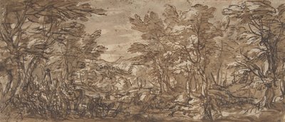 Metsäkohtaus, pysähdys vasemmalla, metsästys keskellä, 1612-66. tekijältä Pier Francesco Mola