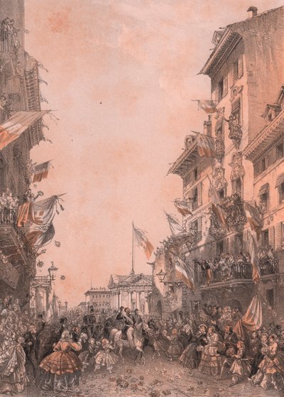 Kuningas Vittorio Emanuele II:n saapuminen Bresciaan, Lombardian osavaltioon tekijältä Blaise Nicolas Le Sueur
