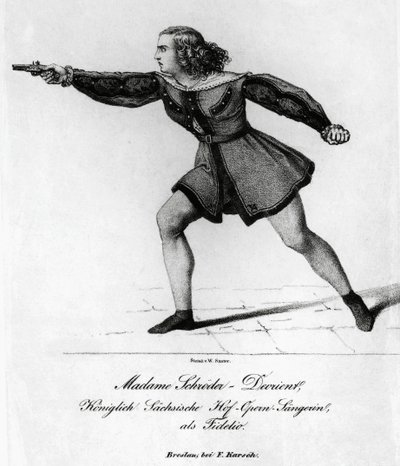 Muotokuva Wilhelmine Schroder-Devrientistä (1804-1860), saksalainen sopraano, Leonoran roolissa elokuvassa Fidelio tai aviollinen rakkaus, Ludwig van Beethoven (1770-1827), kaiverrus tekijältä Blaise Nicolas Le Sueur