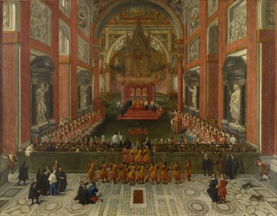 Benedictus XIII johtaa vuoden 1725 roomalaista provinssisynodia, Pyhän Johannes Lateraanin basilika, 1725. tekijältä Pier Leone Ghezzi