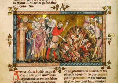 Juutalaisten polttaminen vuonna 1349. Pienoiskuva: Tractatus Quartus, Gilles de Muisit, n. tekijältä Pierart dou Tielt