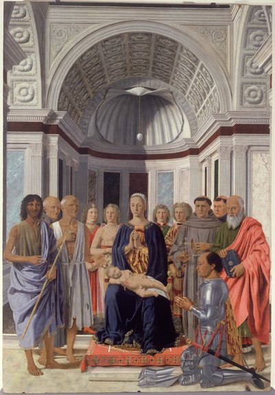 Madonna ja lapsi ja pyhät, enkelit ja Frederick Montefeltro tekijältä Piero dellaFrancesca