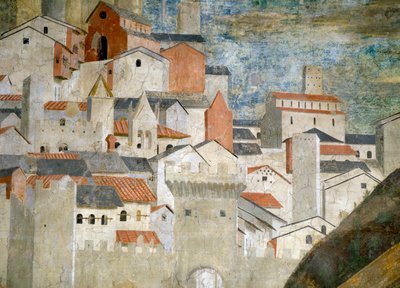 Yksityiskohta kuvasta Saaban kuningatar palvomassa todellisen ristin puusta tehtyä siltaa, Jerusalem, valmistunut 1464, fresko 55432, yksityiskohta tekijältä Piero della Francesca