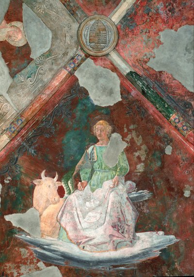 Pyhä Luke. Piero della Francescan (1410 / 1420-1492) freskon yksityiskohta. San Michelen kappeli. Santa Maria Maggioren basilika (Pyhä Maria Major), Rooma. tekijältä Piero della Francesca