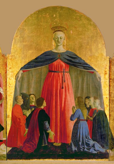 Pyhä Maria "della Misericordia", "Confratelli della Misericordia" -järjestöä varten maalatun poliptyykin keskimmäinen osa. tekijältä Piero della Francesca