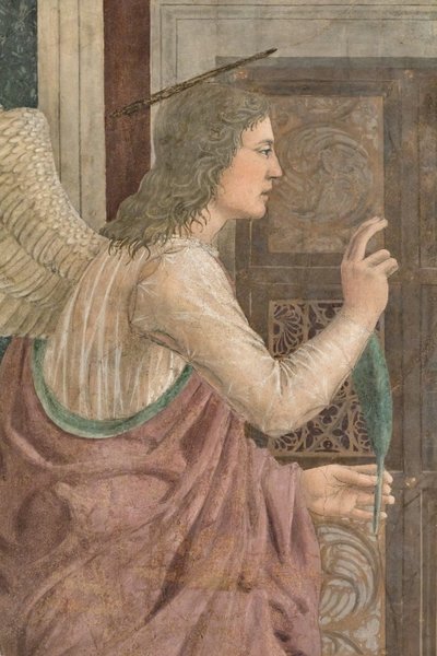 Marian ilmestys, yksityiskohta teoksesta Tarinoita todellisesta rististä (fresko). tekijältä Piero della Francesca