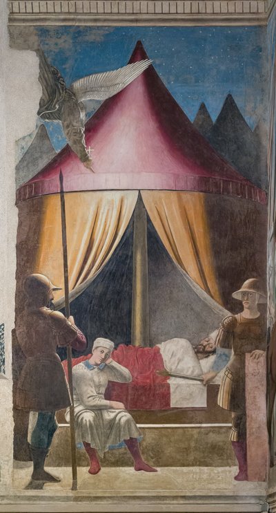 Konstantinuksen unelma, yksityiskohta Tosinaisen ristin tarinoista (fresko) tekijältä Piero della Francesca