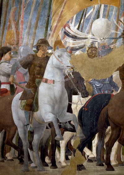 Legend of the True Cross, yksityiskohta Konstantinuksen voitosta Milvian sillan taistelussa, 312 jKr., valmistunut fresko 1464. tekijältä Piero della Francesca