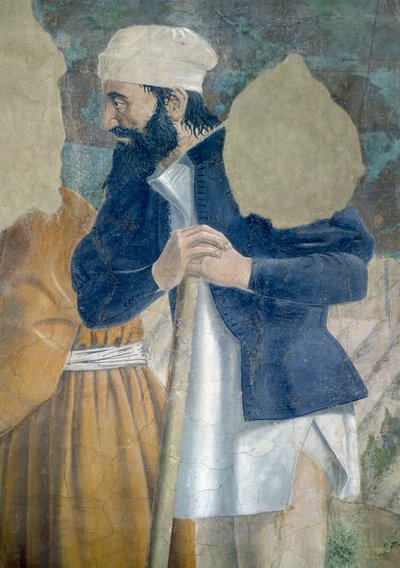Legenda todellisesta rististä, ristin löytäminen, yksityiskohta katsojasta, valmistunut fresko 1464. tekijältä Piero della Francesca