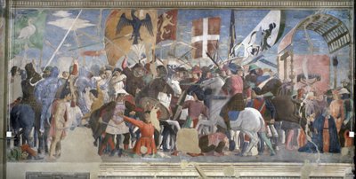 Herakleioksen voitto ja Chosroesin teloitus, 628 jKr, True Cross Cyclesta, valmistui 1464 tekijältä Piero della Francesca