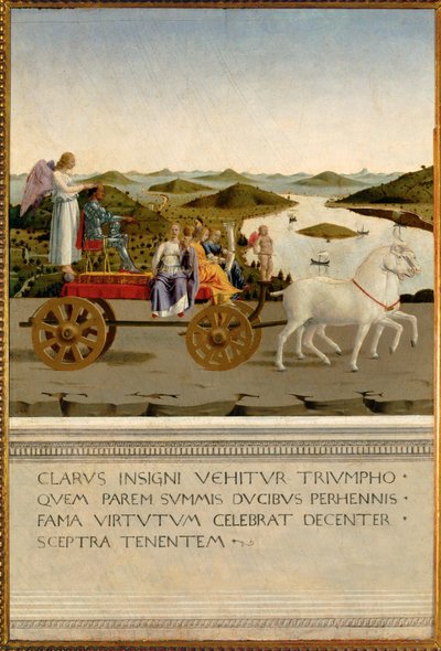 Urbinon herttuan riemuvoitto, Federico da Montefeltro (tempera puulle) tekijältä Piero della Francesca