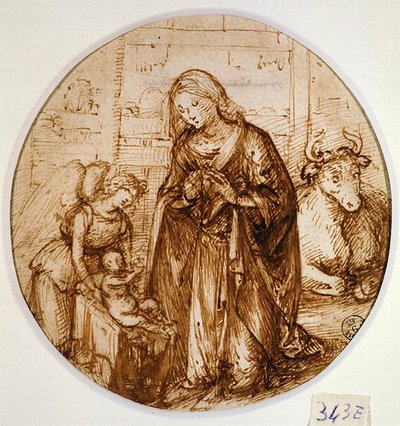 Lapsen palvonta (kynä ja muste paperille) tekijältä Piero di Cosimo