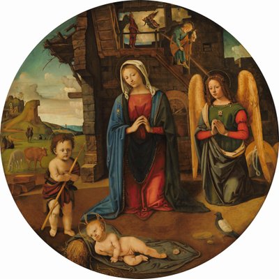 Syntymä lapsen Pyhän Johanneksen kanssa, n. 14951505. tekijältä Piero di Cosimo