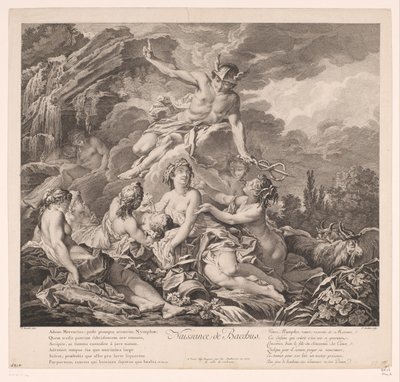 Bacchuksen syntymä Naissance de Bacchus (otsikko esineessä) tekijältä Pierre Alexandre Aveline