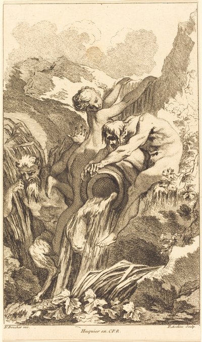 Satyyri, nymfi ja jokijumala vuonna 1736 tai sen jälkeen. tekijältä Pierre Alexandre Aveline