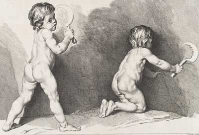 Kaksi alaston lasta seisomassa, New Book of Children, 1720-60. tekijältä Pierre Alexandre Aveline