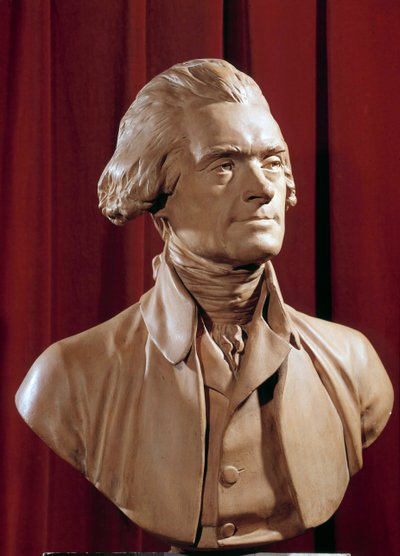 Thomas Jeffersonin (1742-1826) rintakuva Yhdysvaltain presidentin Pierre Alexandre Willen (1748-1821) veistos 1700-luvun Blerancourt. Musee Franco amerikkalainen tekijältä Pierre Alexandre Wille
