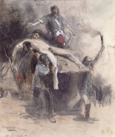 Miehet kantamassa ruumista, 23. helmikuuta 1848 (guassi) tekijältä Pierre Andrieu