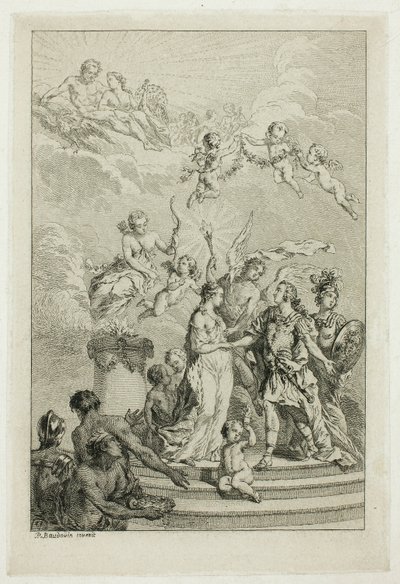 Allegoria Dauphin Louisin avioliitosta espanjalaisen Maria Theresan kanssa tekijältä Pierre Antoine Baudouin