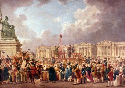 Giljotiinin teloitus Pariisissa Ranskan vallankumouksen aikana, 1790-luku 1793-1807 tekijältä Pierre Antoine de Machy