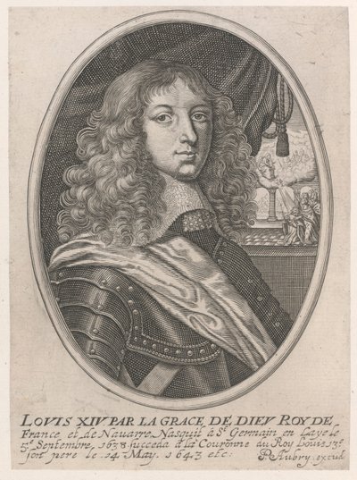 Ludvig XIV:n muotokuva (Louis XIV Jumalan armosta Ranskan ja Navarran Roy) tekijältä Pierre Aubry