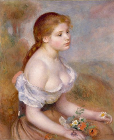 Nuori tyttö, jolla on päivänkakkarat tekijältä Pierre Auguste Renoir