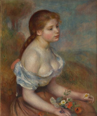 Nuori tyttö päivänkakkarailla, 1889. tekijältä Pierre Auguste Renoir