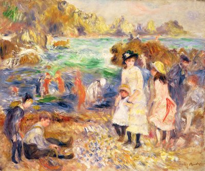Beach Scene, Guernsey (Lapset meren rannalla Guernseyssä) 1883 (öljy kankaalle) tekijältä Pierre Auguste Renoir