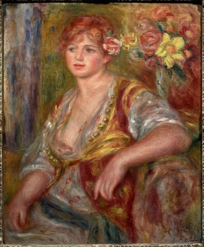 Blondi ruusun kanssa (Andree Madeleine Heuschlingin muotokuva), noin 1915 (öljy kankaalle) tekijältä Pierre-Auguste Renoir