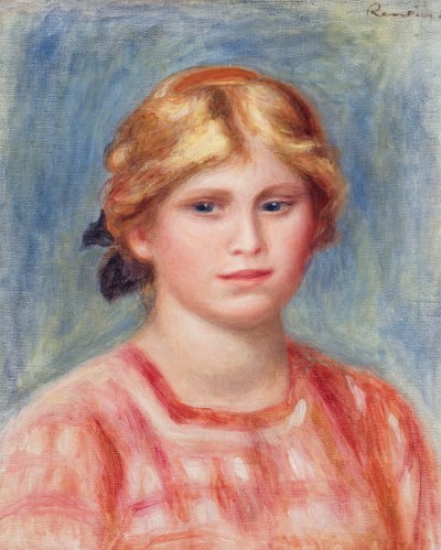 Naisen rintakuva ruusunvärisellä puserolla, 1905 tekijältä Pierre Auguste Renoir