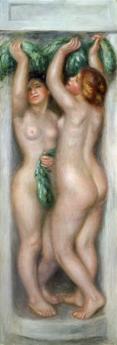 Karyatidit, n. 1910 (öljy paneelille) tekijältä Pierre Auguste Renoir