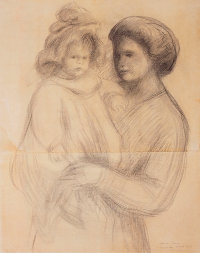 Claude Renoir sairaanhoitajansa Renee Jolivetin käsissä; Claude Renoir sairaanhoitajansa Renee Jolivet sylissä, 1903 tekijältä Pierre-Auguste Renoir