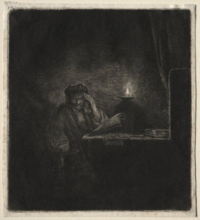 Kopio opiskelijasta pöydässä kynttilänvalossa tekijältä Pierre Auguste Renoir