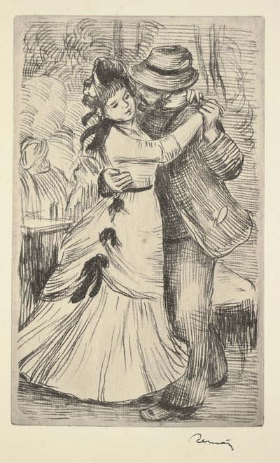 Tanssi maaseudulla, n. 1890 (pehmeän maan etsaus) tekijältä Pierre Auguste Renoir