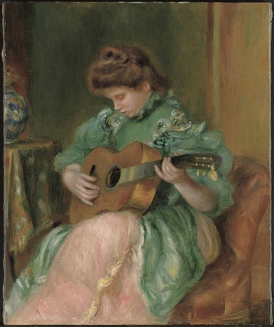 Nainen kitaran kanssa, c. 1896-1897 (öljy kankaalle) tekijältä Pierre Auguste Renoir