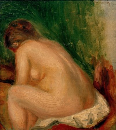 Alaston nainen istuu tekijältä Pierre Auguste Renoir