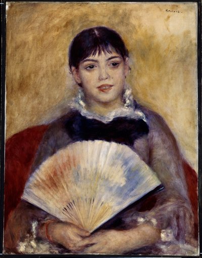 Tyttö tuulettimella (Alphonsine Fournaise). Pierre Auguste Renoirin (1841-1919) maalaus tekijältä Pierre Auguste Renoir