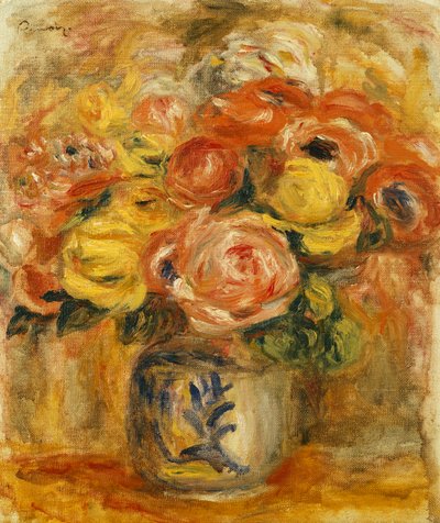 Kukat sinivalkoisessa maljakossa; Kukat sinivalkoisessa maljakossa, 1915 tekijältä Pierre Auguste Renoir