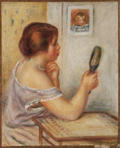 Gabrielle pitelee peiliä tai Marie Dupuis pitelee peiliä Cocon muotokuvalla, 1900-luvun alku tekijältä Pierre Auguste Renoir
