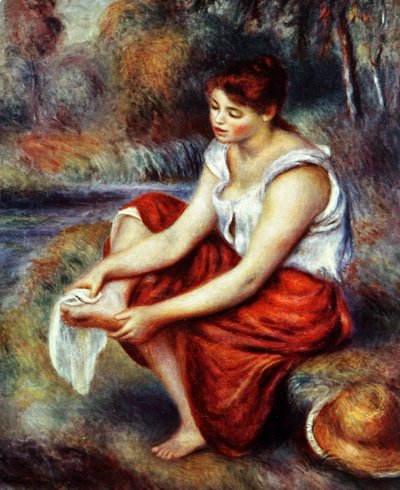 Tyttö pyyhkii jalkojaan tekijältä Pierre-Auguste Renoir