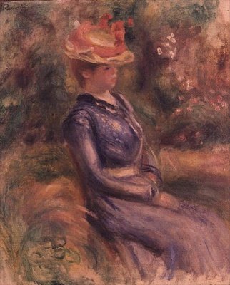 Tyttö yllään olkihattu tekijältä Pierre Auguste Renoir