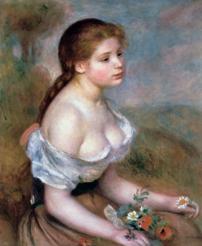 Tyttö kukilla, c1900 tekijältä Pierre Auguste Renoir